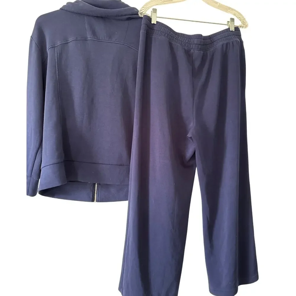 Tommy Bahama Palm Voyage Full Zip Jacket Wide Leg Pants Set Large Blue - Picture 6 of 6